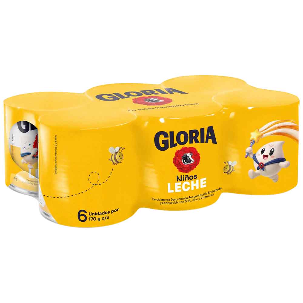 Leche con Miel de Abeja GLORIA Niños Lata 170g Paquete 6un