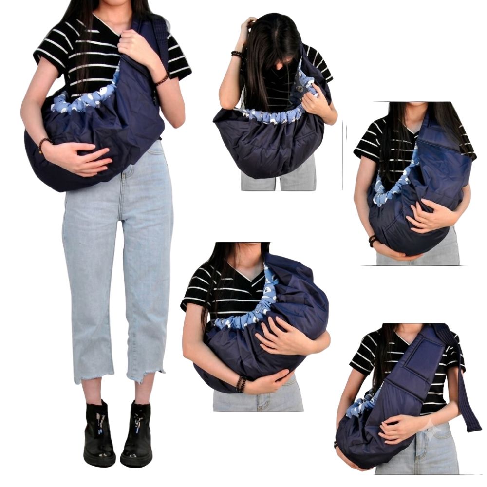 Bandolera Fular Porta Bebé de Tela Tipo Bolsa Celeste Dibujos de Mar Ergonómico
