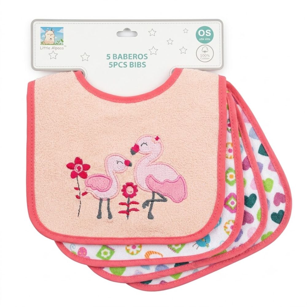 Set de 5 Baberos Beige Claro de Flamencos Algodón