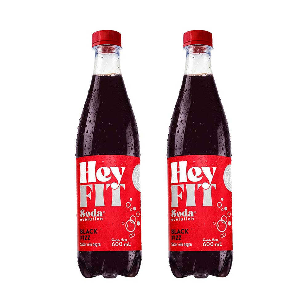 Pack Gaseosa Soda HEY FIT Black Fizz Botella 600ml x 2un