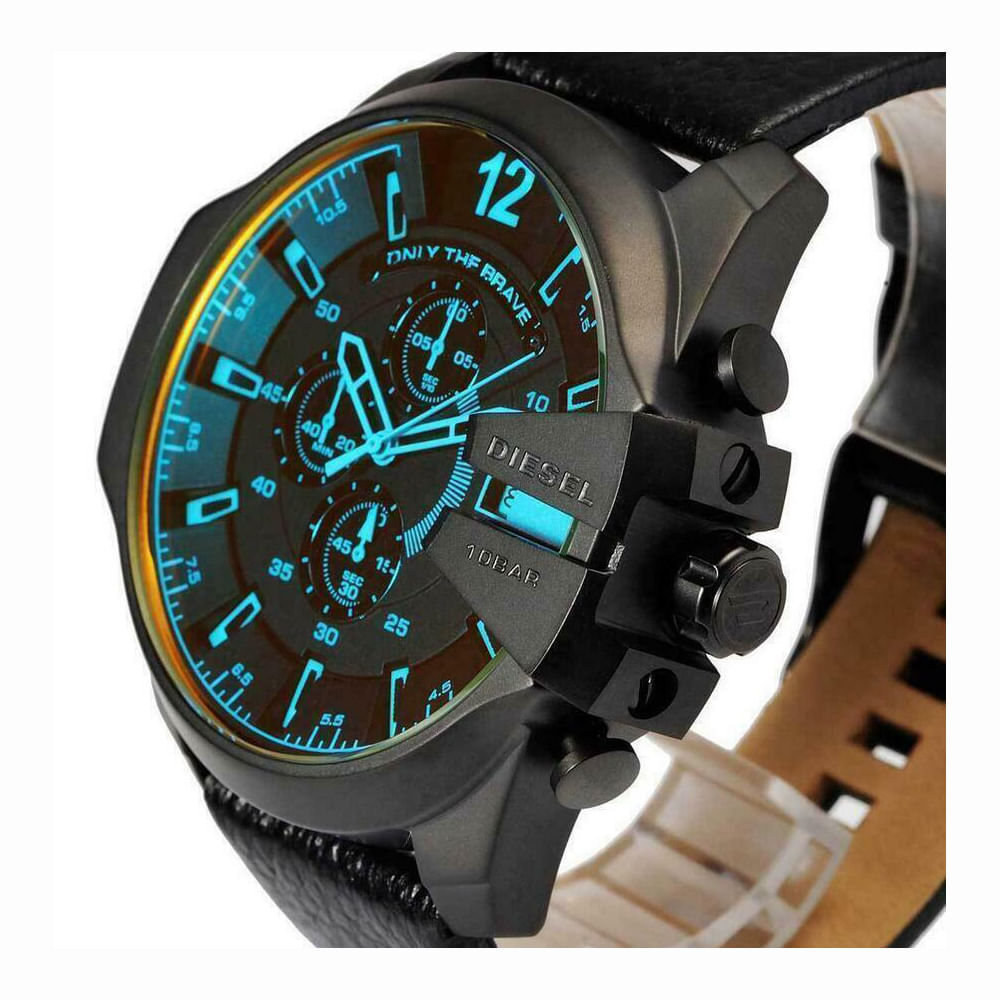 Reloj Diesel Mega Chief DZ4323 Fecha Cronometro Acero Inoxidable Correa de Cuero Negro Reloj Diesel Mega Chief DZ4323 Fecha Cronometro Acero Inoxidable Correa de Cuero Negro