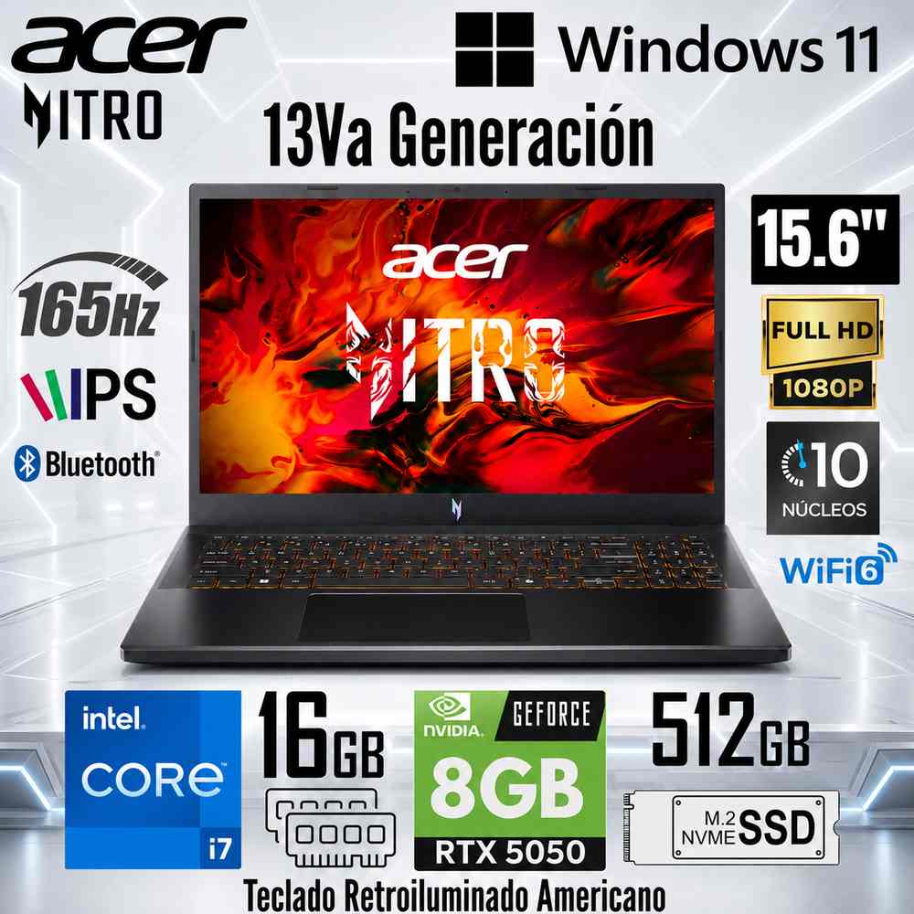 Laptop Acer Nitro V15  i7 16GB 512GB RTX5050 15.6 Black   ANV15-52-778V