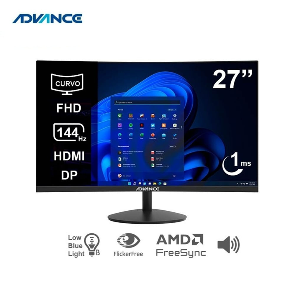 Monitor Advance ADV-2752S, 27"" Curvo FHD VA, 144Hz, 1ms, Parlante