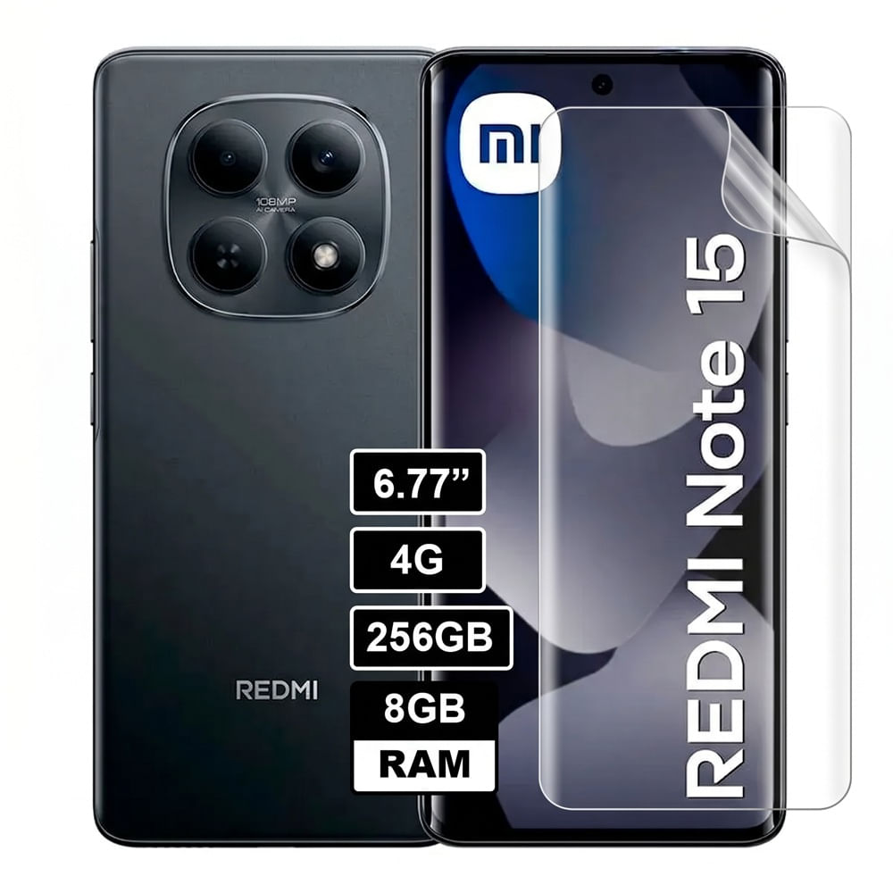 Redmi Note 15 4G 8Gb Ram Negro 256Gb Rom con Mica Hidrogel Registrado