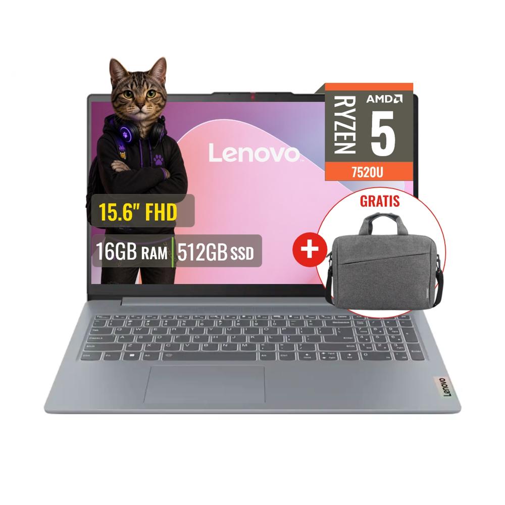 Laptop Lenovo IdeaPad Slim3 15AMN8 AMD RYZEN 5 16GB RAM 512GB SSD 15.6 FreeDOS + Maletin 82XQ00N6LM