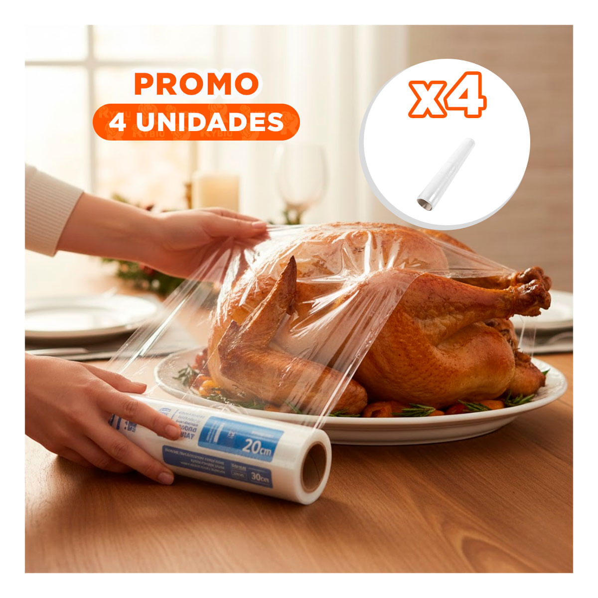 Pack4 Capa Plastica Transparente para Alimentos 20m x 30cm Uso Diario