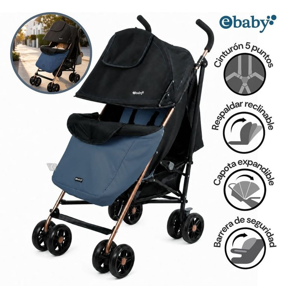 Coche Bastón Reclinable Ebaby Paris EB218 Azul Azul claro