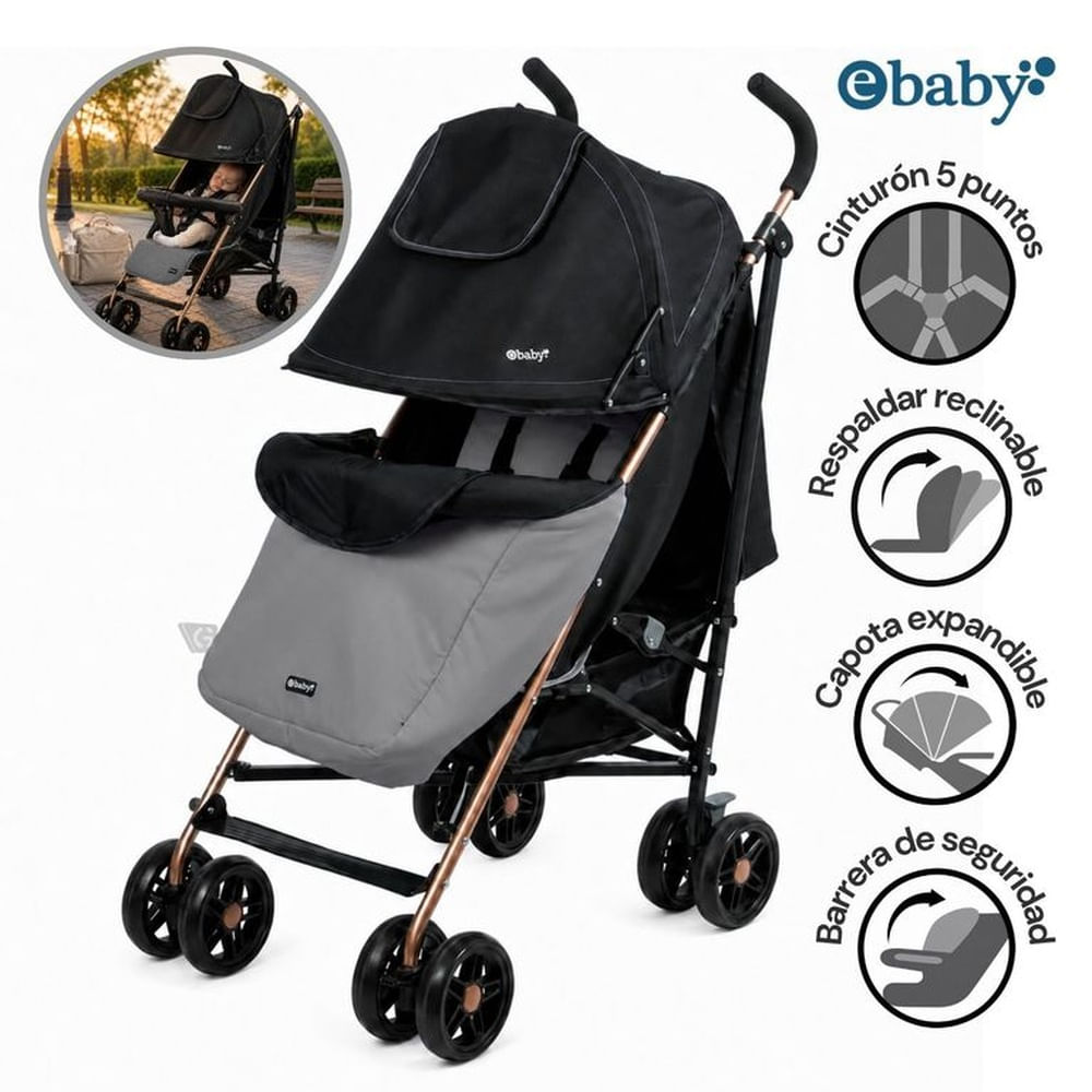 Coche Bastón Reclinable Ebaby Paris EB218 Gris Gris claro