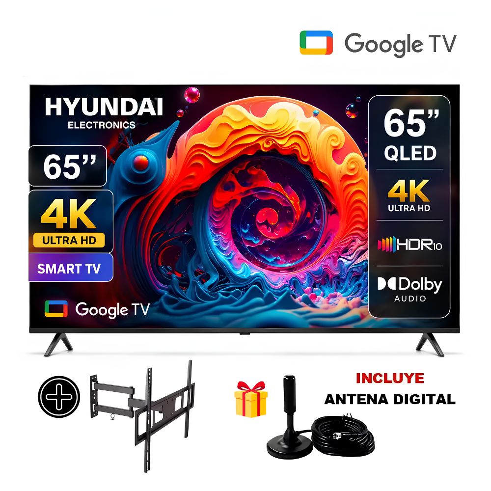 Televisor Hyundai QLED 65 4K UHD SMART Tv  HYLED6513QG  - Rack - Antena