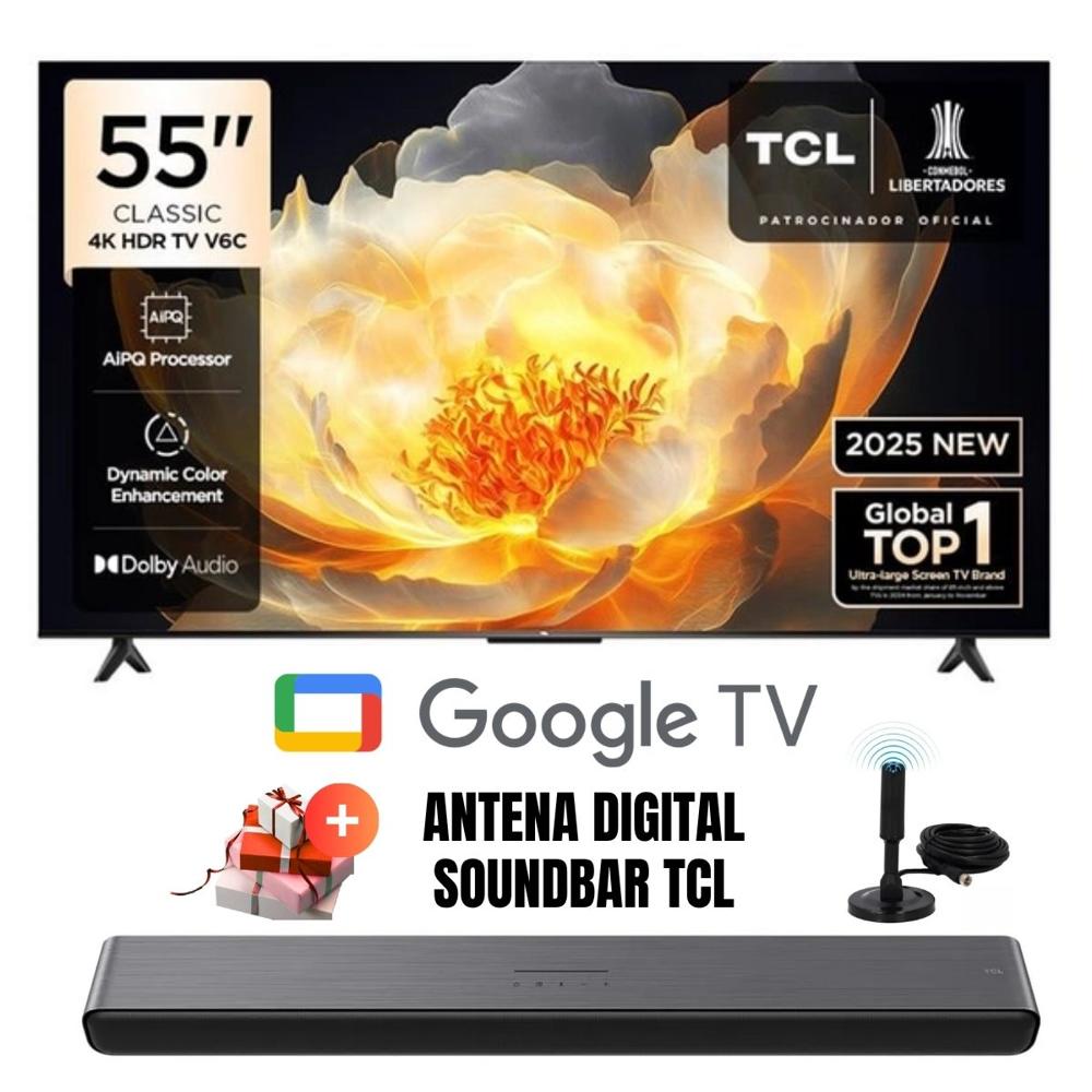 Televisor Smart TV TCL 55'' LED UHD 4K 55V6C GoogleTV 2025 - Ant - Soundbar TCL