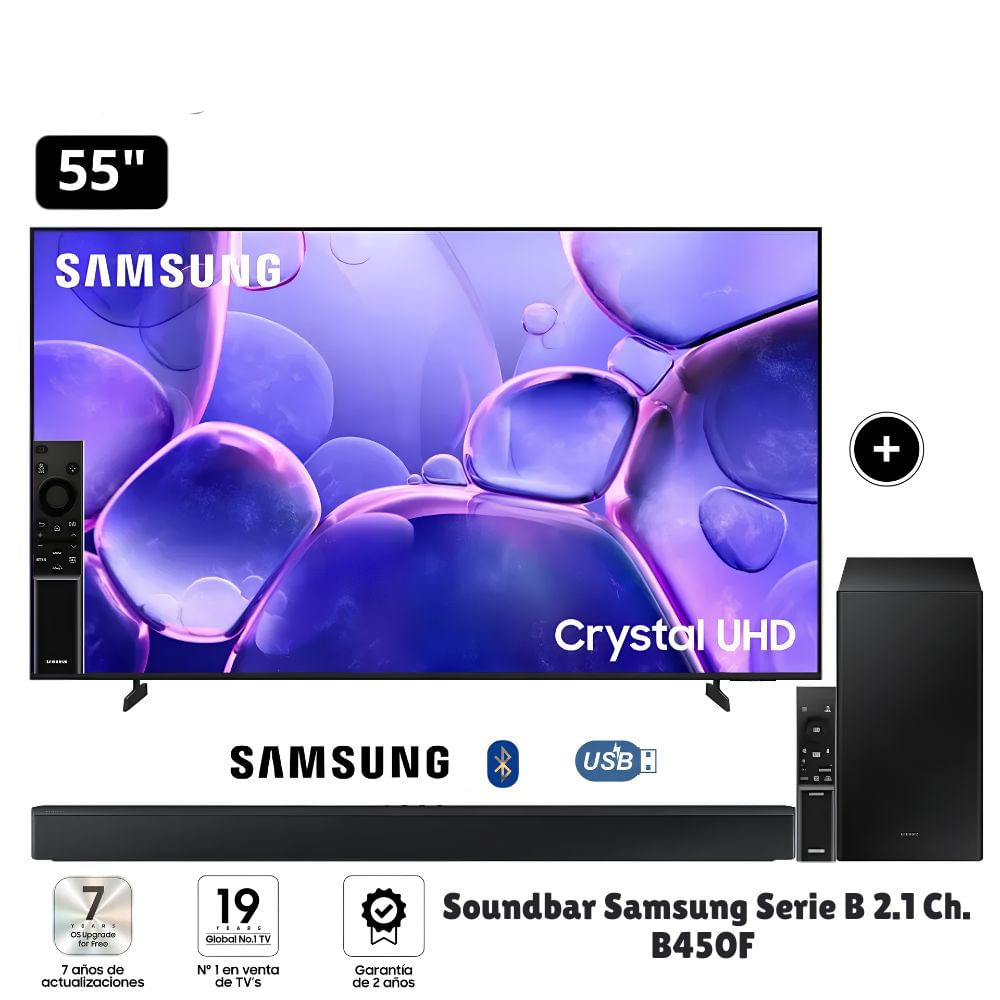 Televisor Samsung Crystal 55 UHD 4K Smart TV UN55U8000FGXPE - Soundbar HW-B450F