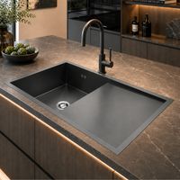 Lavadero de Cocina Negro 100x50 cm Acero Inoxidable con Escurridero y Acabado Nano