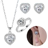 Juego De Collar Corazón Anillo Aretes Plata Joyería Mujer Regalo Exclusivo