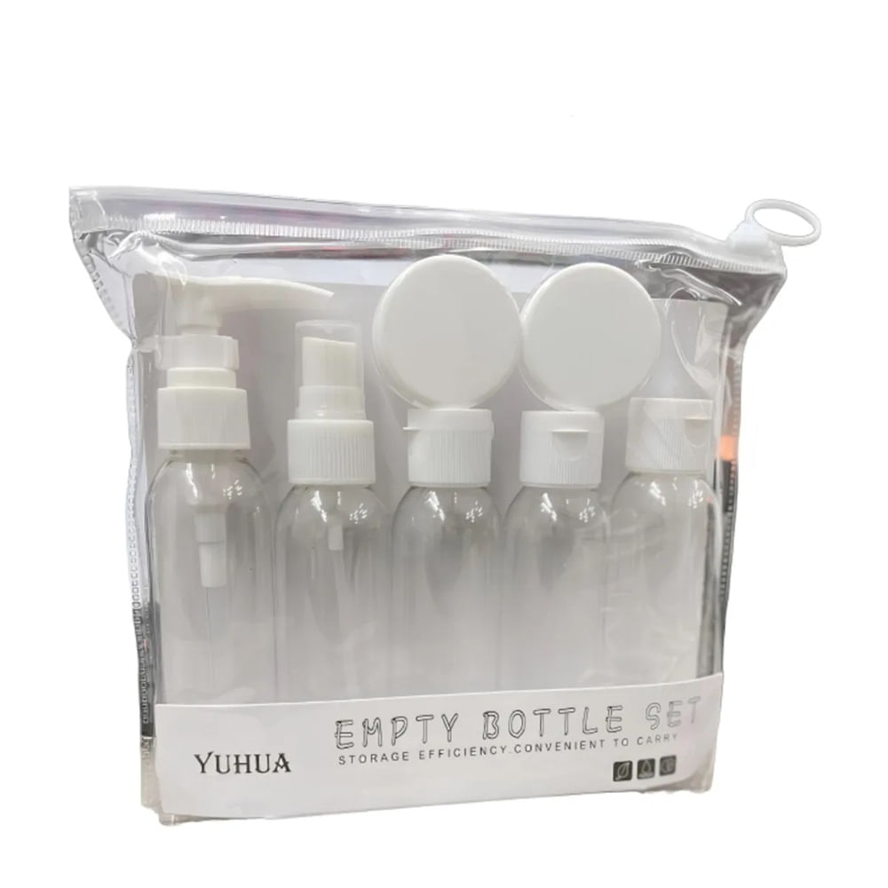 Kit x 7 botellas de viaje contenedores portátiles BLANCO