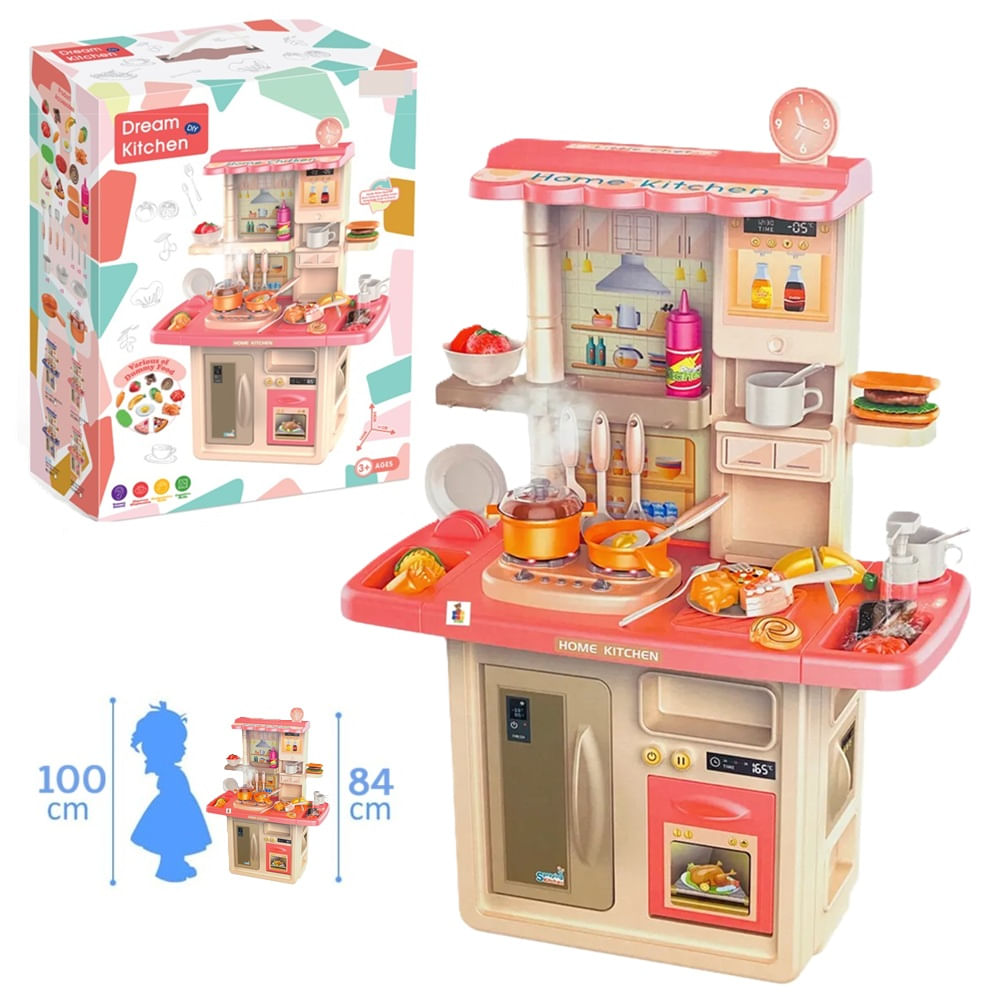 Juego Cocina Rosada para Niñas con Sonidos 84 cm -36 Accesorios