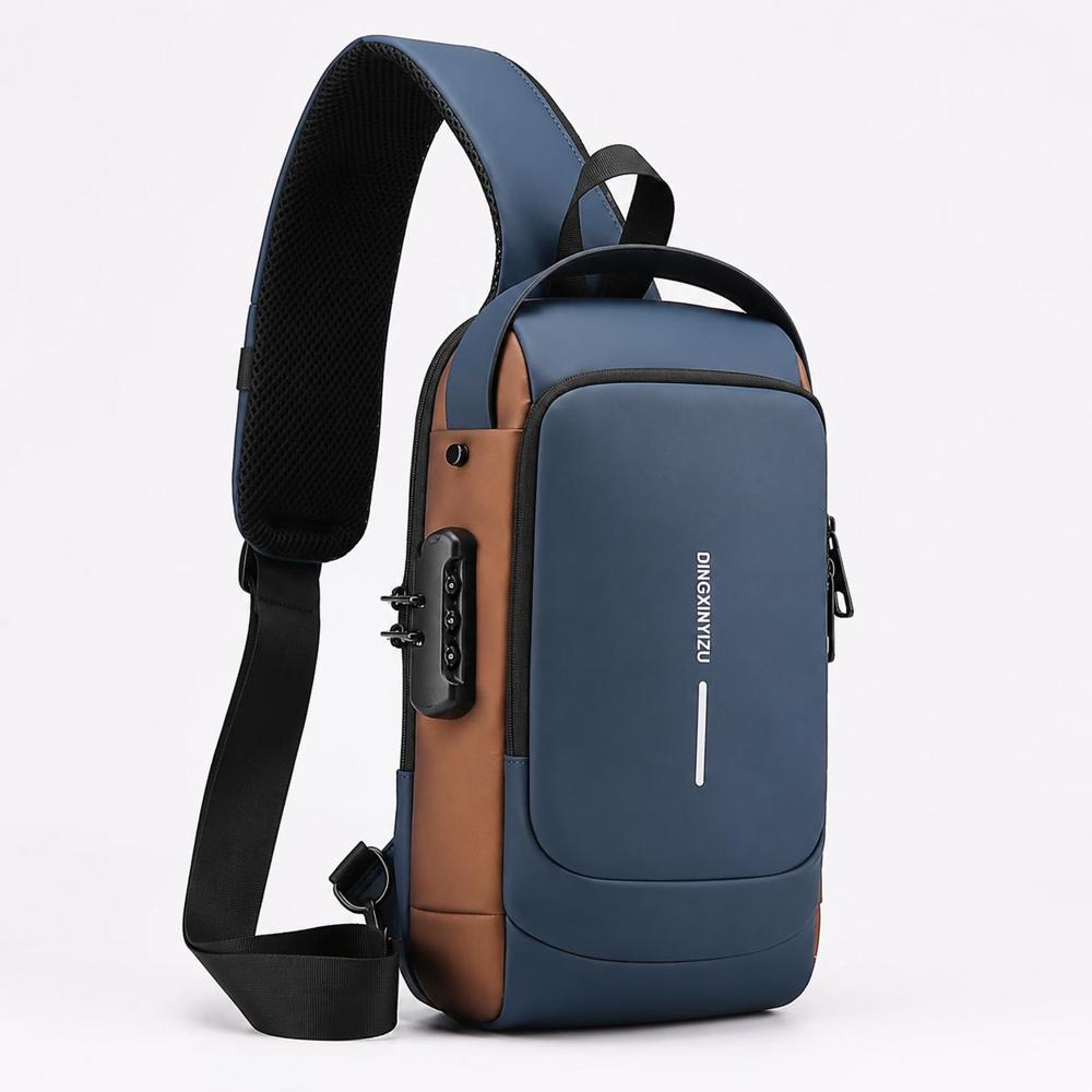 Mochila Antirrobo - Pechera Morral con Clave Impermeable Con puerto USB Azul Marrón