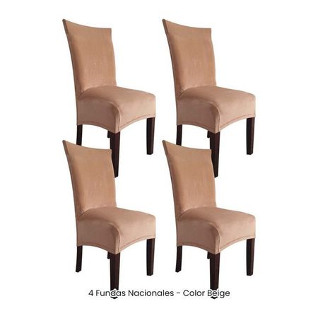 4 Fundas Nacionales de Terciopelo para Silla Recta - Beige Beige