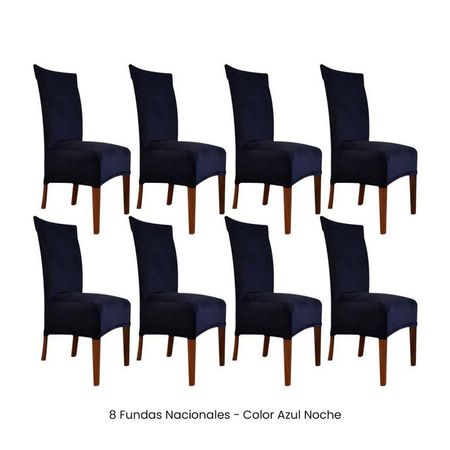 8 Fundas Nacionales de Terciopelo para Silla Recta - Azul Noche Azul Oscuro