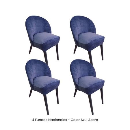 4 Fundas Nacionales de Terciopelo para Silla Vintage Curva - Azul Acero Azul Grafito