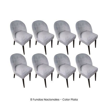 8 Fundas Nacionales de Terciopelo para Silla Vintage Curva - Plata Plata