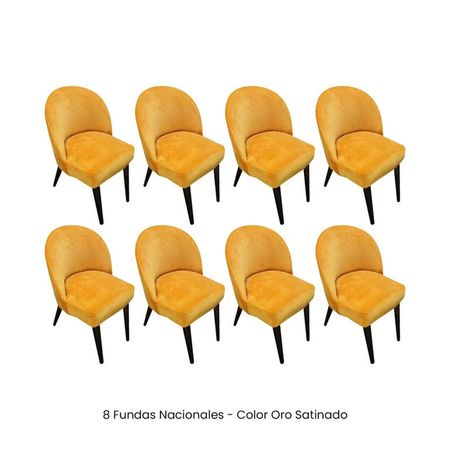 8 Fundas Nacionales de Terciopelo para Silla Vintage Curva - Oro Satinado Oro