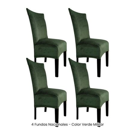 4 Fundas Nacionales de Terciopelo para Silla Recta - Verde Militar Verde Oscuro