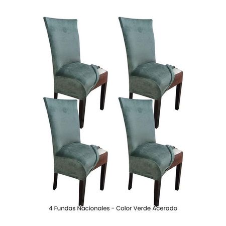 4 Fundas Nacionales de Terciopelo para Silla Recta - Verde Acerado Verde Cemento