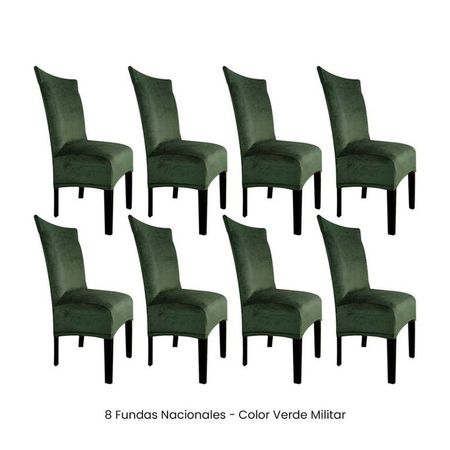 8 Fundas Nacionales de Terciopelo para Silla Recta - Verde Militar Verde Oscuro