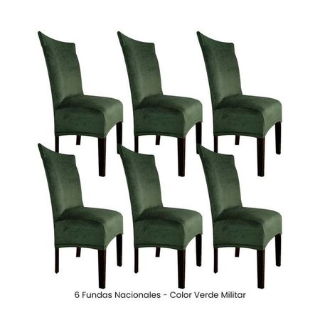 6 Fundas Nacionales de Terciopelo para Silla Recta - Verde Militar Verde Oscuro