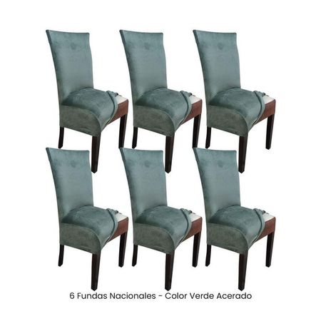 6 Fundas Nacionales de Terciopelo para Silla Recta - Verde Acerado Verde Cemento