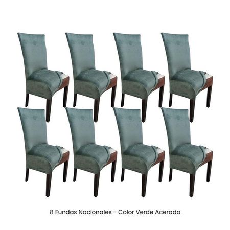 8 Fundas Nacionales de Terciopelo para Silla Recta - Verde Acerado Verde Cemento