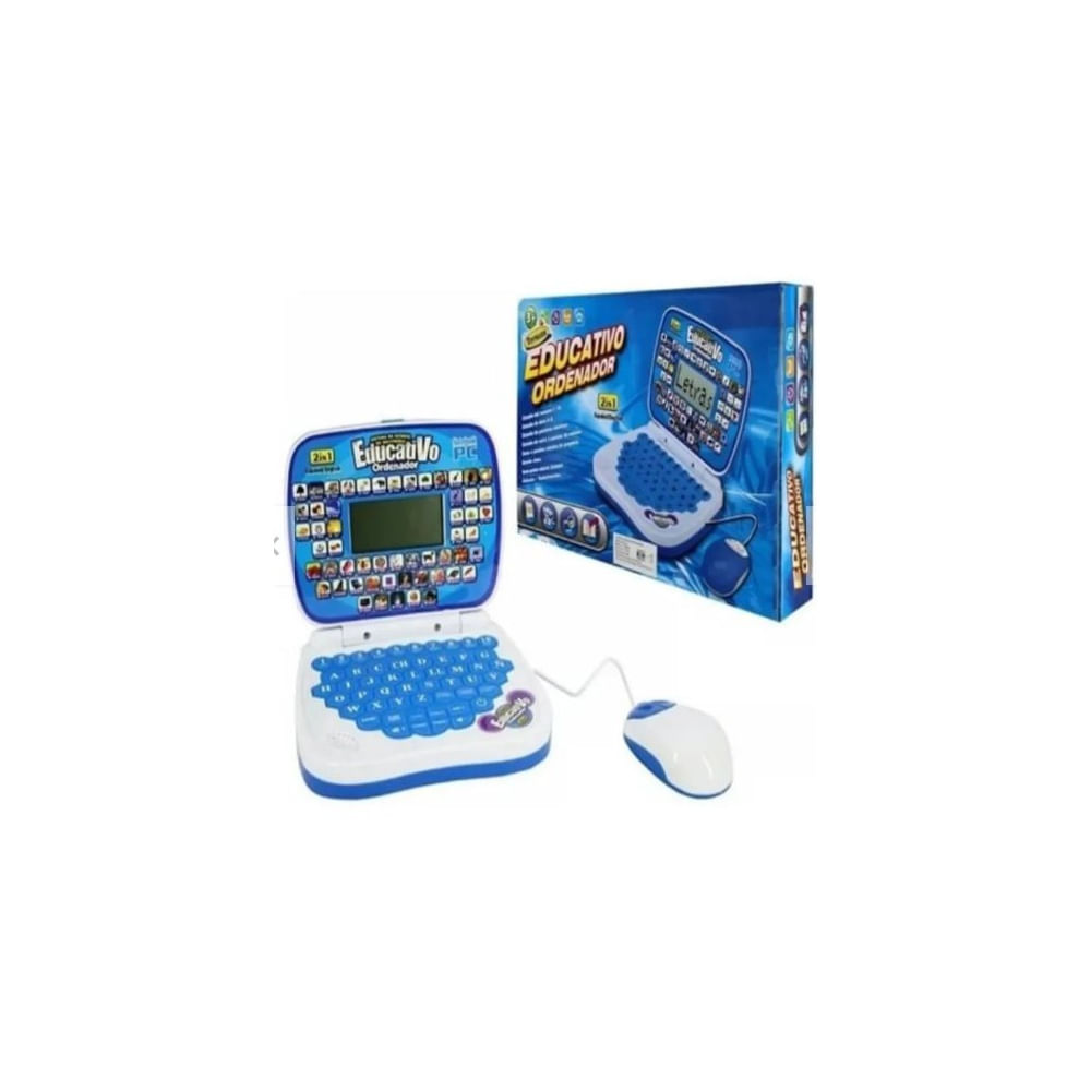 MINI LAPTOP EDUCATIVA PARA NIÑO APRENDIZAJE CON MOUSE EN ESPAÑOL INGLES AZUL Celeste