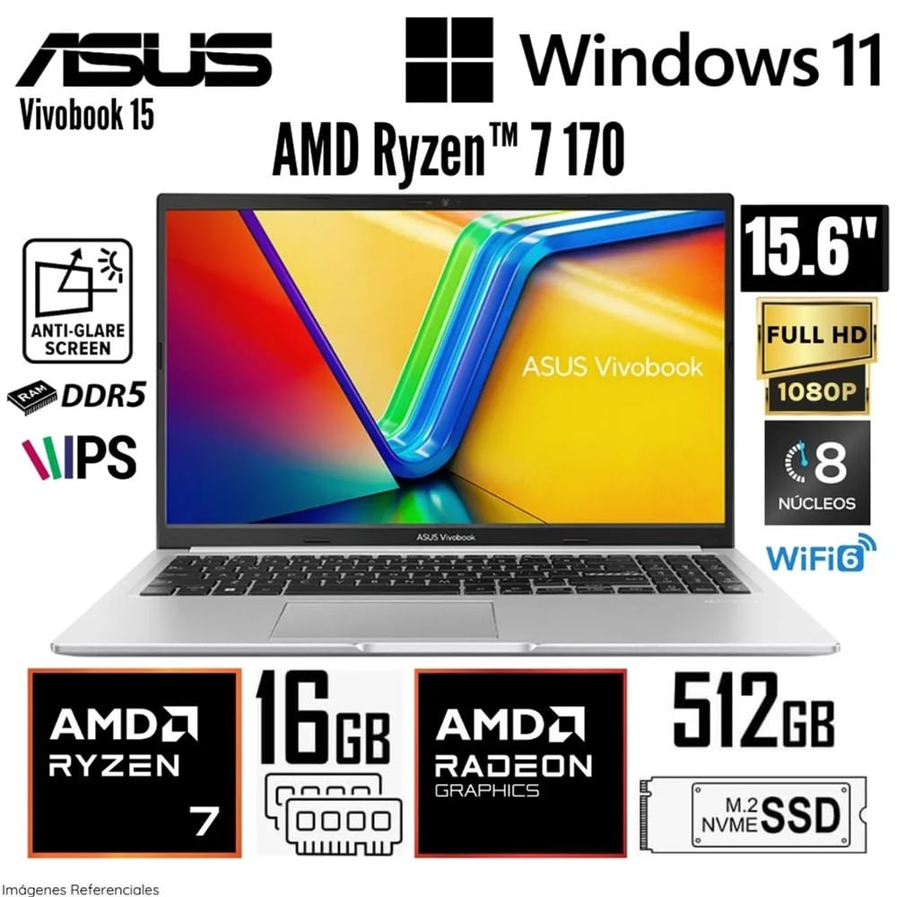 NB ASUS Vivobook 15 15.6 FHD IPS Ryzen 7 170 16GB DDR5 512GB SSD FreeDOS  M1502NAQ-BQ041
