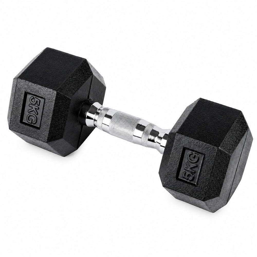 Pesa Hexagonal 5 Kg De Caucho Con Mango Cromado Gym