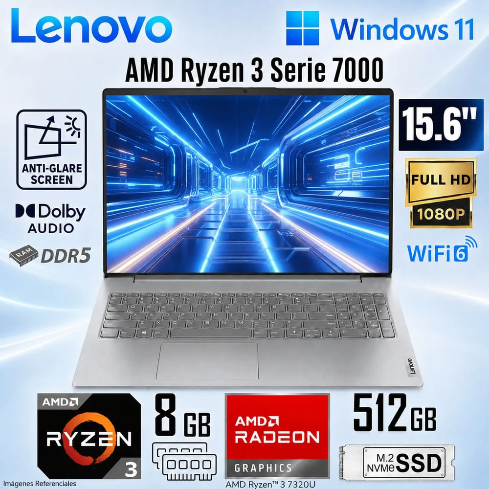 Laptop Lenovo V15 G4 AMN AMD Ryzen 3 7320U 8GB RAM 512GB SSD 15.6 FHD 82YU017LLM