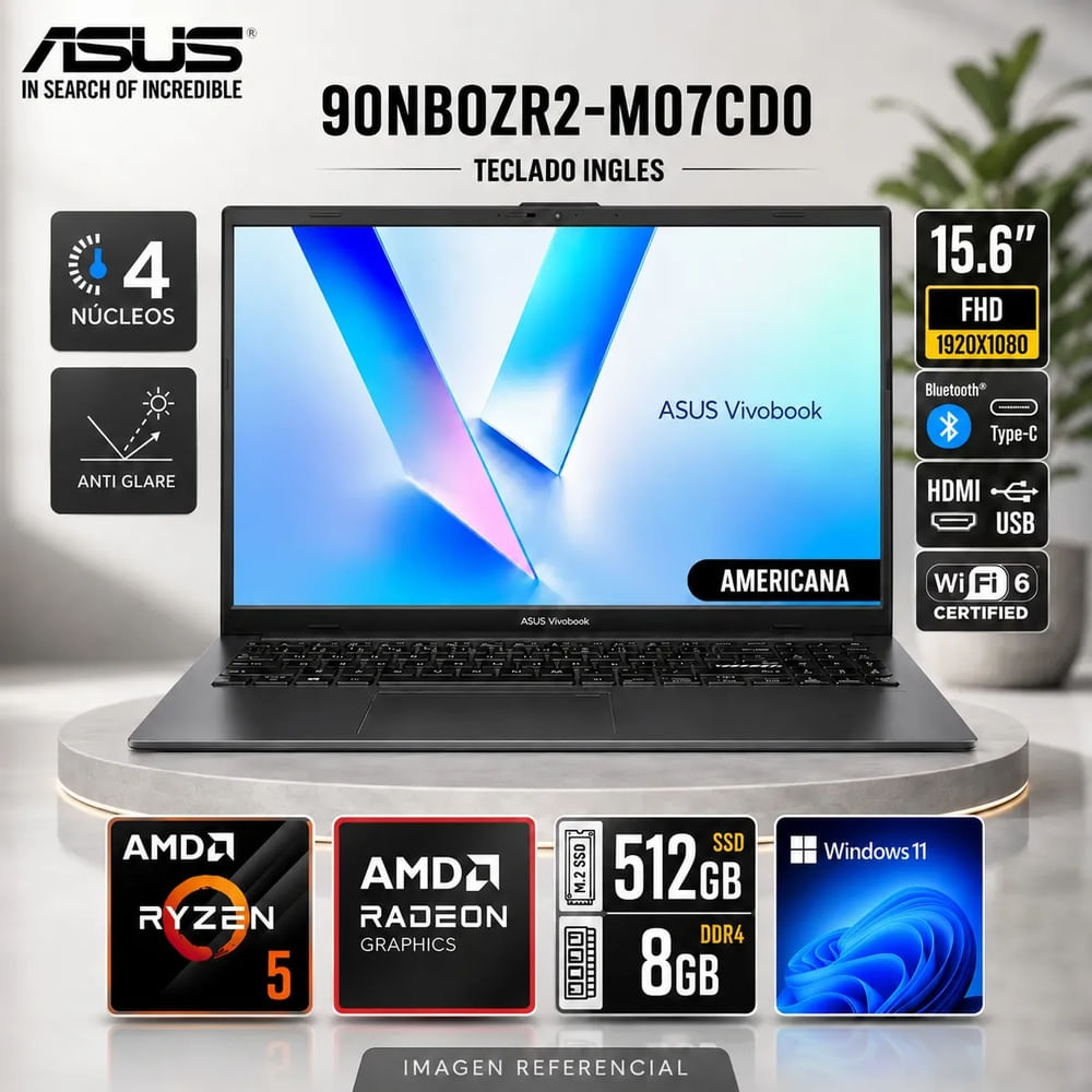Laptop ASUS Vivobook Go 15.6 FHD  Ryzen 5 7520U 8GB 512GB SSD Win11 Mixed Black   E1504FA-WS51