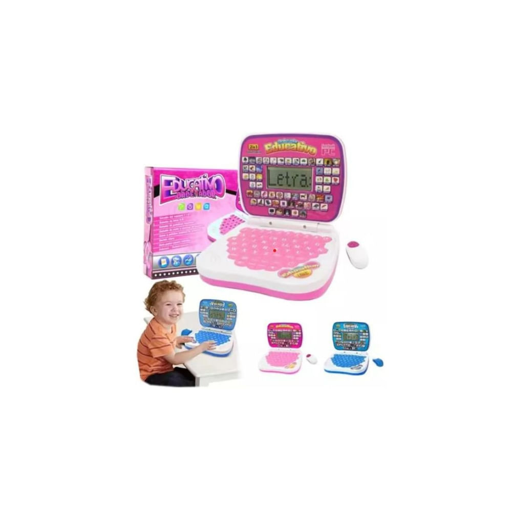 MINI LAPTOP EDUCATIVA PARA NIÑA APRENDIZAJE CON MOUSE EN ESPAÑOL INGLES ROSADO Rosado