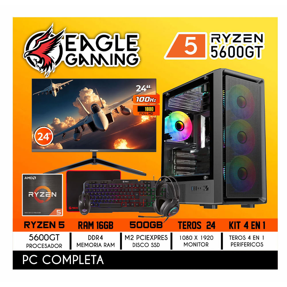 Computadora Completa Ryzen 5 5600GT- RAM 16GB- DISCO 500GB SSD -MONITOR 24