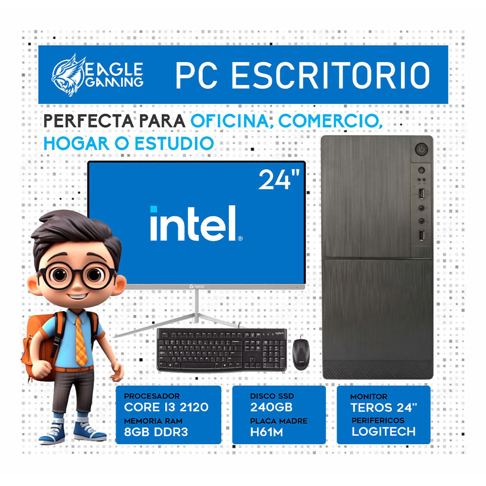 Computadora PC Intel Core i3 2DA GEN RAM 8GB SSD 500GB Monitor 22 FHD