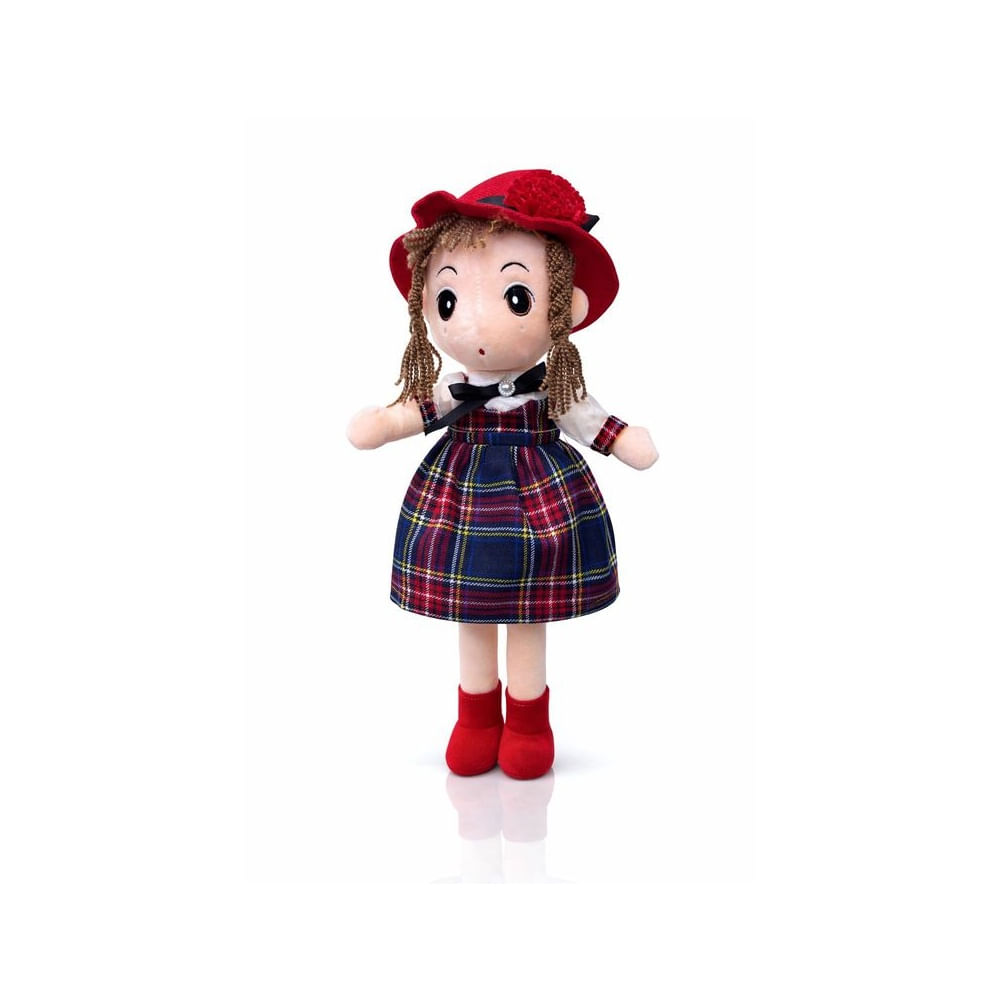Muñeca Premium Vestido Escocés con Sombrero Rojo 48 cm