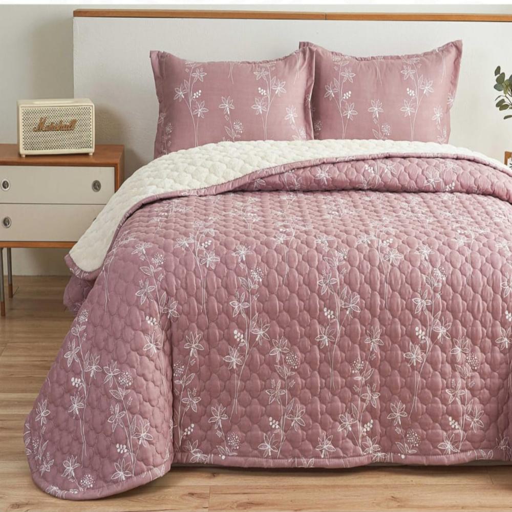 Set de Cubrecama QUEEN con carnero de 5 Piezas + Set Sabanas + Fundas 100% Calidad - 2H