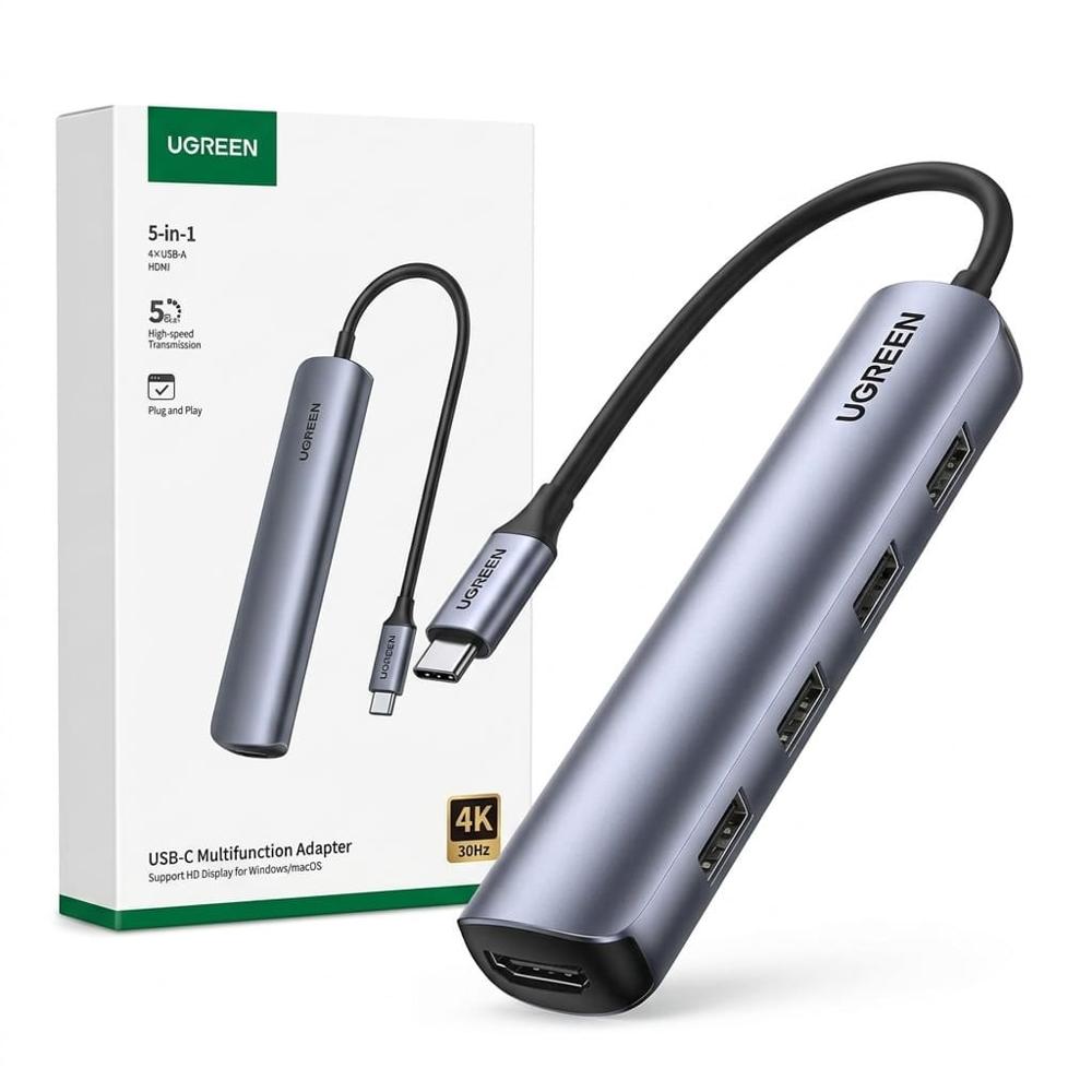Hub Tipo C Ugreen CM417 5 en 1 HDMI 4K USB 3.0 5Gbps Aluminio 20197
