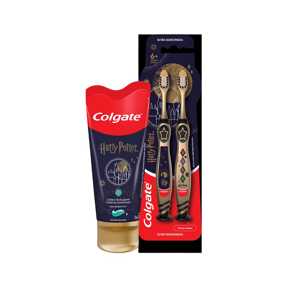 Pack COLGATE: Cepillo Dental Smiles Harry Potter Kids +6 Años Paquete 2un + Crema Dental Harry Potter Smiles Tubo 75ml