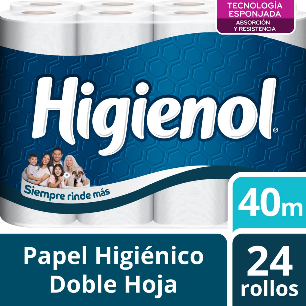 Papel Higiénico HIGIENOL Doble Hoja 40mts Paquete 24un
