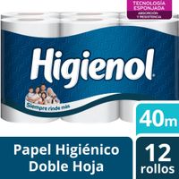 Papel Higiénico HIGIENOL Doble Hoja 40mts Paquete 12un
