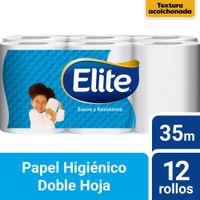 Papel Higiénico ELITE Suave y Resistente Doble Hoja 35mts Paquete 12un