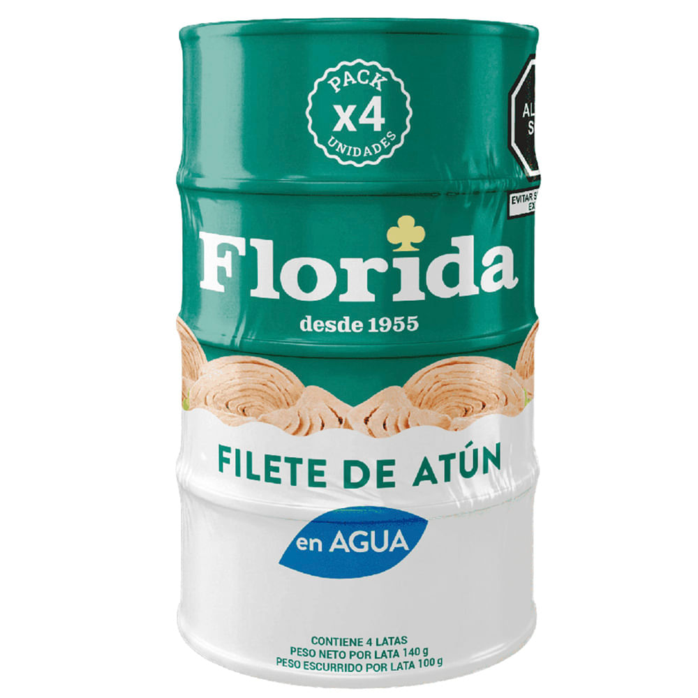 Filete de Atún en Agua FLORIDA Paquete 4un Lata 140g
