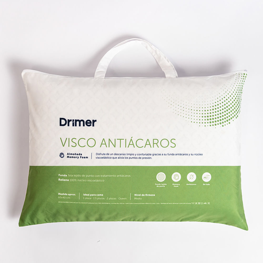 Almohada DRIMER Memory Foam Visco Antiácaros Paquete 1un