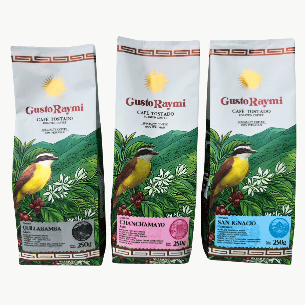 Pack de cafés Molido Chanchamayo Chirinos Cusco Gusto Raymi 250g