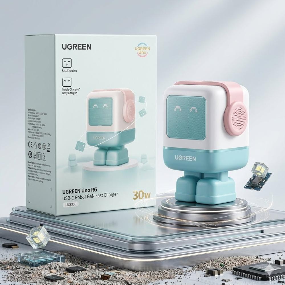 cargador Ugreen Uno RG USB-C Robot GaN Fast Charger.
